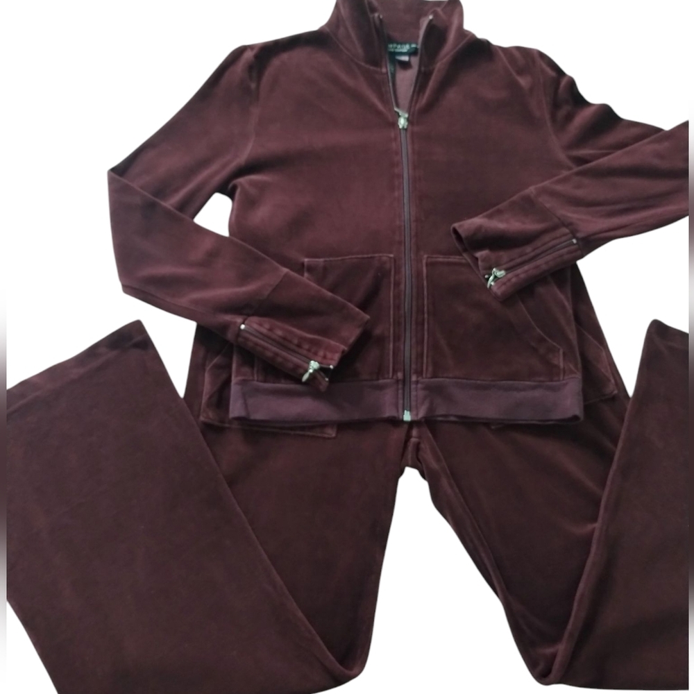 Y2K Vintage Rampage Women's Medium‎ Wine Velour Track Suit Jacket & Pant Indie